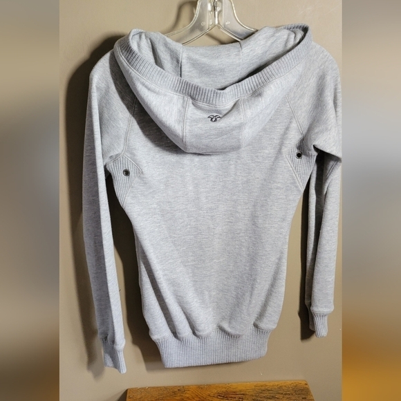 TNA Aritzia v-neck hoodie heathered grey ribbed knit sleeve cuffs & band xxs - Picture 9 of 10